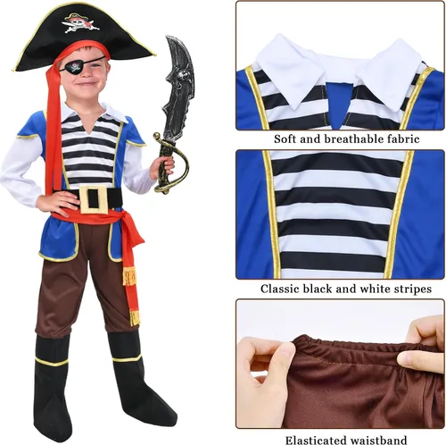 Vista 4 de Latocos Disfraz de pirata para niños, disfraz de juego de rol, disfraz de Halloween, fiesta de cumpleaños, regalos para niños pequeños de 3 a 12 años
