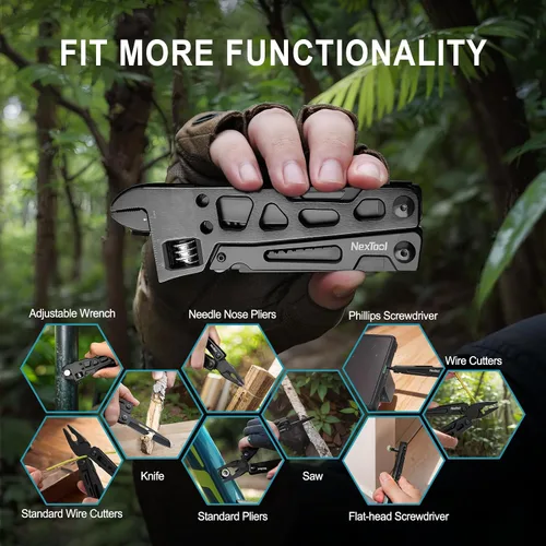 Vista 8 de NexTool Llave multiherramienta ajustable, multiherramienta 9 en 1 con alicates multiherramienta, llave ajustable, cuchillo de bolsillo