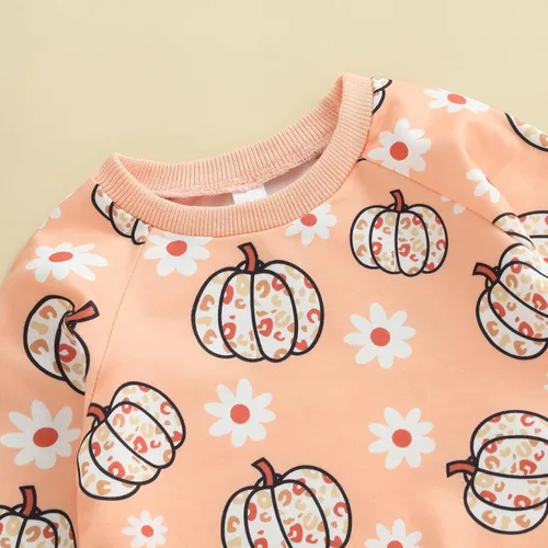 Vista 5 de Kayotuas Conjunto de camisa y pantalones de manga larga con cuello redondo para bebé, disfraz de calabaza, fantasma, calabaza, fantasma, camiseta