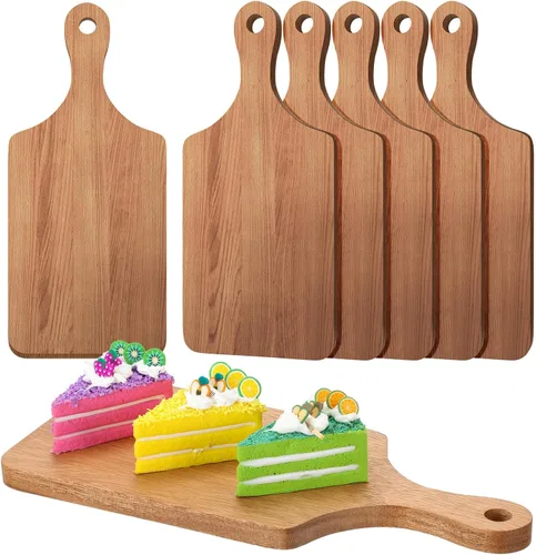 Vista 8 de Didaey 6 tablas de cortar a granel para cocina, platos gruesos para picar con asas, bandejas de madera para servir charcutería, tablas de madera