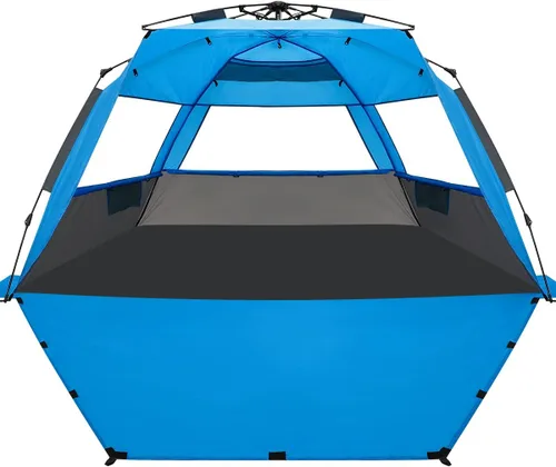 Vista 9 de WhiteFang Deluxe - Tienda de campaña plegable para playa con protección UV para 3-4/5-6 personas, protección contra rayos UV, piso extensible con 3
