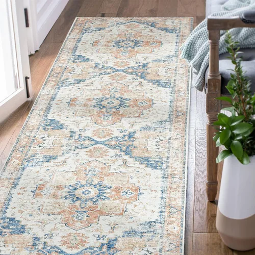 Vista 105 de jinchan Alfombra de Área 2x3 pies Alfombra Vintage de Entrada Lavable Bohemia Tapete Interior para Puerta Medallón Floral Tapete Pequeño para Puerta