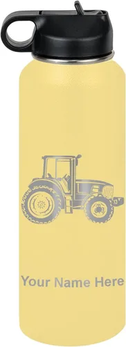 Vista 22 de LaserGram Botella de agua personalizada, tractor agrícola, acero inoxidable de doble pared aislada al vacío con popote superior, regalo grabado