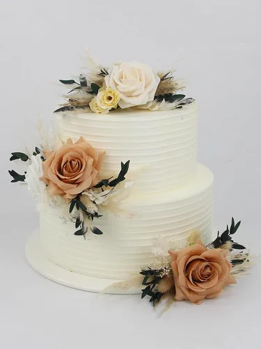 Vista 6 de Rinlong 3Pcs Premade Cake Flowers, Pampas Beige Wedding Cake Decor Beige y almendra