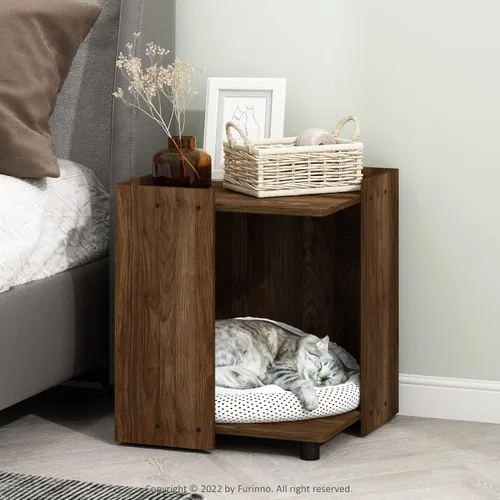 Vista 2 de Furinno Peli Mesa auxiliar multiusos con almacenamiento, nogal Columbia Nuez Columbia