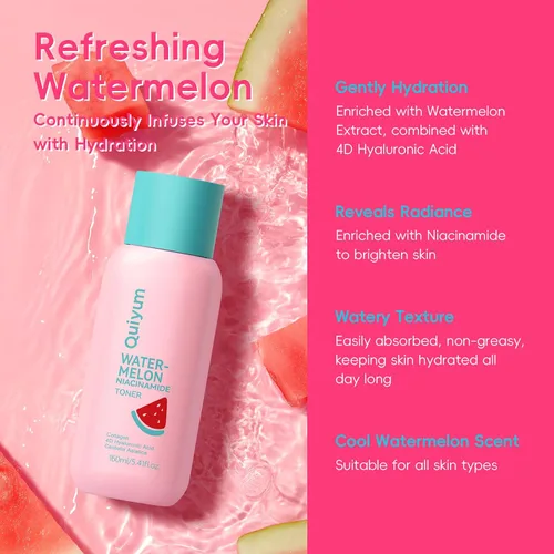 Vista 3 de QUIYUM - Juego de cuidado de la piel de sandía y niacinamida, kit facial brillante de 3 piezas para adolescentes 3-in-1 Daily Routine: Cleanser
