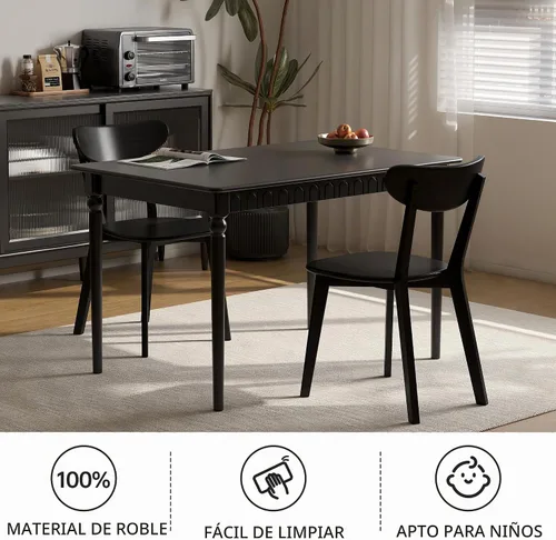 Vista 7 de Sillas de comedor 100% de madera maciza de roble - Sillas de cocina, silla de estudio de diseño moderno clásico para una vida elevada (Negro-1)