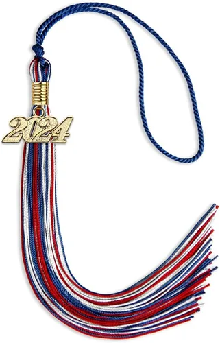 Vista 151 de Endea Graduation Borla mixta de triple color con gota de fecha dorada (negro/dorado/blanco, 2021)