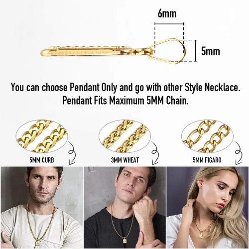 Vista 3 de Trendsmax Colgante rectangular con letra inicial para hombres y mujeres, chapado en oro, collar con dije de letra mayúscula, cadena Rolo, 18