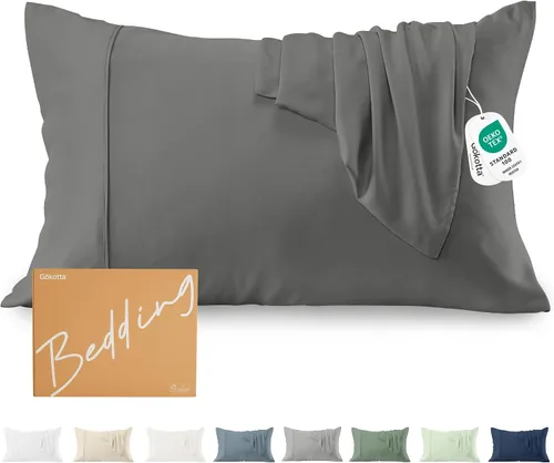 Vista 8 de GOKOTTA Fundas de almohada suaves estándar, Fundas de almohada de seda lujosa y refrescante para quienes duermen con calor, 100% rayón derivado