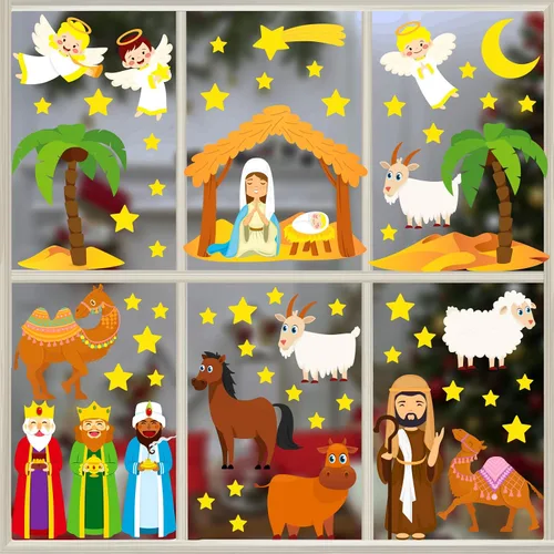 Vista 11 de Calcomanías de Navidad para ventana, diseño de búfalo navideño, calcomanías de ventana extraíbles, decoración de ventanas para invierno, Navidad