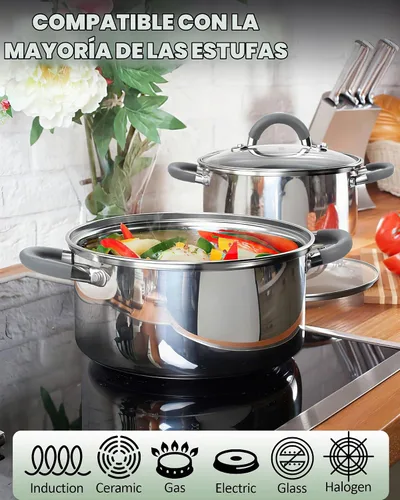 Vista 4 de Cook N Home Basics - Juego de utensilios de cocina de acero inoxidable Mango de silicona gris