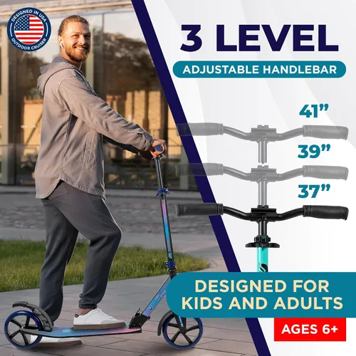 Vista 4 de Patinete Cruiser para exteriores a partir de 6 años, para niños, adolescentes y adultos, carga máxima de 250 libras, plegable, ruedas de 8 pulgadas