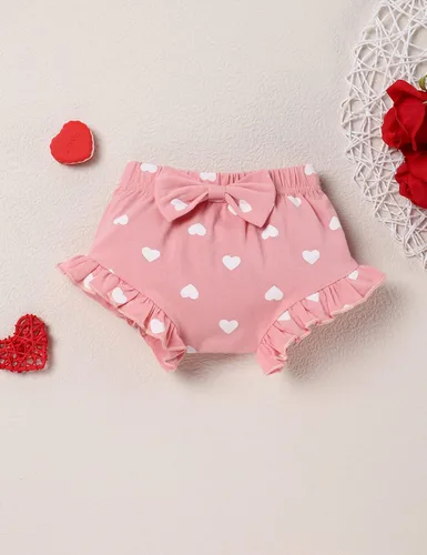 Vista 4 de My First Valentine's Day Outfit Baby Girl Love Ropa estampada para niñas recién nacidas con volantes y manga con volantes, color rojo, Rojo y rosado