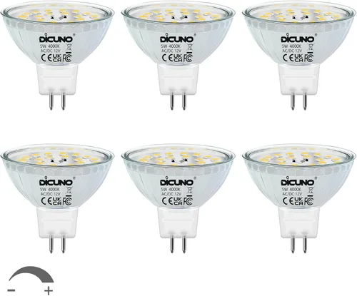Vista 14 de DiCUNO Bombillas LED MR16 regulables de 50 W, reemplazo halógeno de 2700 K, blanco cálido, base de vidrio GU5.3 con base de dos pines, ángulo de haz