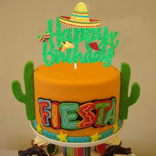 Vista 3 de Decoración para tartas de fiesta – Decoración de pastel con temática de cactus con purpurina para fiesta