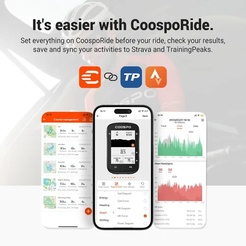 Vista 10 de COOSPO CS500 Computadora de Bicicleta Inalámbrica, GPS de Ciclismo de 6.6 cm LCD con Navegación de Ruta, Velocímetro de Bicicleta Bluetooth 5.0 ANT