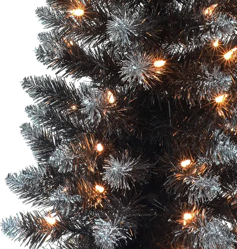 Vista 4 de Árbol artificial negro pre-iluminado de 3 pies, 97 puntas, 50 luces incandescentes claras UL, base de arpillera