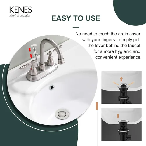 Vista 4 de KENES Conjunto de tapón de drenaje para lavabo de baño con varilla de elevación, drenaje de lavabo de níquel cepillado con desbordamiento, conjunto