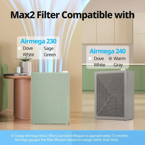 Vista 4 de Coway Airmega 230/240 - Juego de filtros de repuesto para purificador de aire, Max 2 Green True HEPA y filtro de carbón activo
