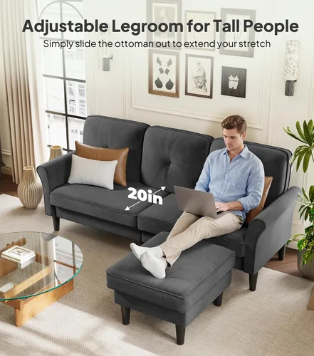 Vista 9 de Welzona Sofa Couch, 83" Sofas for Living Room, Soft Couches for Living Room Comfy Velvet, Modern U Shaped Couch with Ottomans, Small Sectional