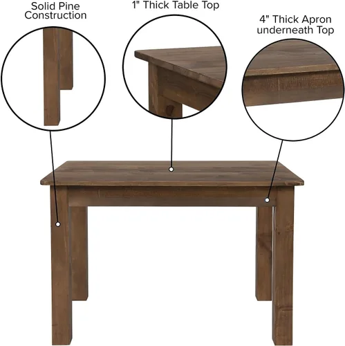 Vista 5 de Flash Furniture HERCULES Mesa de comedor rectangular de 46" x 30" de pino macizo rústico antiguo de granja