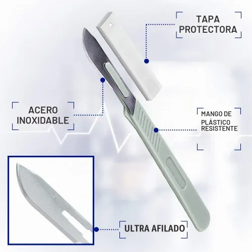 Vista 2 de MedHelp Escalpelos Desechables 10 - Herramienta de Dermaplaning Escalpelos 10 con Mango de Plástico, Hojas de Dermablade de Acero de Alto Carbono