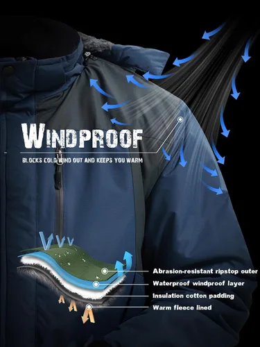 Vista 2 de Chaqueta de esquí para hombre, impermeable, resistente al viento, con capucha