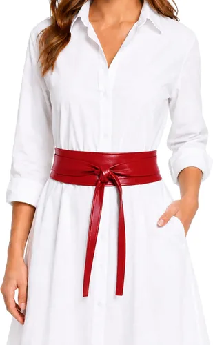 Vista 17 de Cinturón Obi de cuero para mujer, cintura ancha de 3 pulgadas, hecho a mano Beige