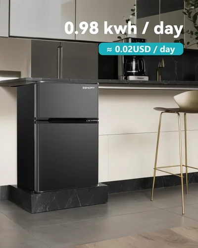 Vista 8 de EUHOMY - Refrigerador miniatura con congelador, 3.2 pies cúbicos, refrigerador miniatura con congelador, refrigerador de dormitorio con 2 puertas