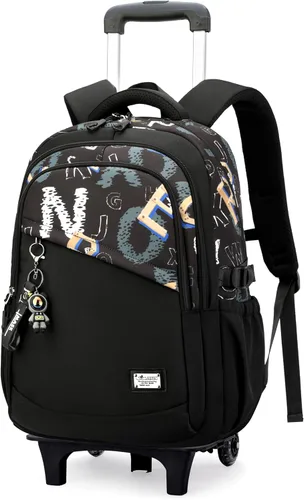 Vista 13 de VIDOSCLA Mochila con ruedas para niños y adolescentes, A005# Black Comics-6 A005# Black Comics-6 Ruedas
