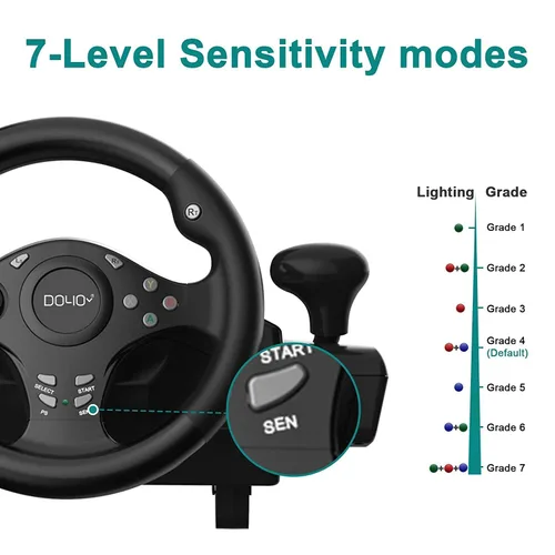 Vista 9 de DOYO Gaming Racing Wheel, Steering Wheel for PC, 270 Degree Driving Force Sim Game Steering Wheel with Responsive Gear and Pedals for PCPS3PS4XBOX