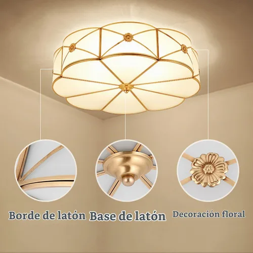 Vista 7 de Lámpara de techo empotrada de latón, lámpara de techo LED con 3 luces en forma de flor, pantalla de vidrio esmerilado, luz moderna cerca de techo
