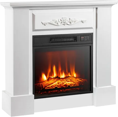 Vista 10 de Tangkula Chimenea eléctrica de 1400 W de 32 pulgadas con chimenea, calentador independiente con efecto de llama 3D, control remoto, termostato