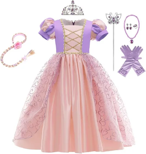 Vista 69 de Disfraz de princesa Sofía Rapunzel para niñas, disfraz de Halloween, Navidad, cumpleaños, fiesta con accesorios