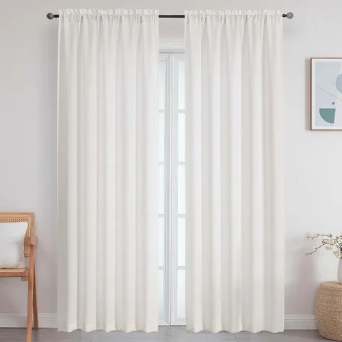 Vista 58 de Cortinas de lino para dormitorio y sala de estar de 96 pulgadas de largo, juego de 2 paneles, con bolsillo para cortinero, filtrado de luz, textura