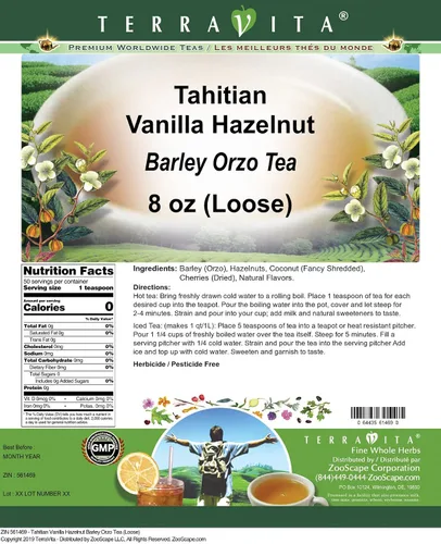 Vista 2 de Tahití Vainilla Avellana Cebada Orzo Té (Suelto) (8 oz, ZIN: 561469)