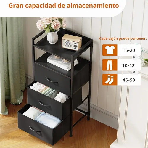 Vista 5 de Somdot - Mesita de noche con 3 cajones, cómoda con contenedores de tela para dormitorio, pasillo, entrada, mueble de mesa auxiliar junto a la cama.