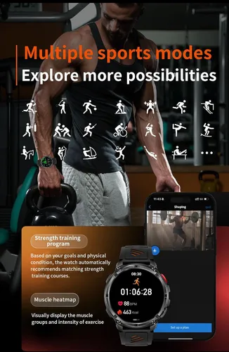 Vista 5 de Relojes inteligentes múltiples modos deportivos para hombres con linterna, reloj inteligente para Android y iPhone, pantalla táctil HD de 1.7