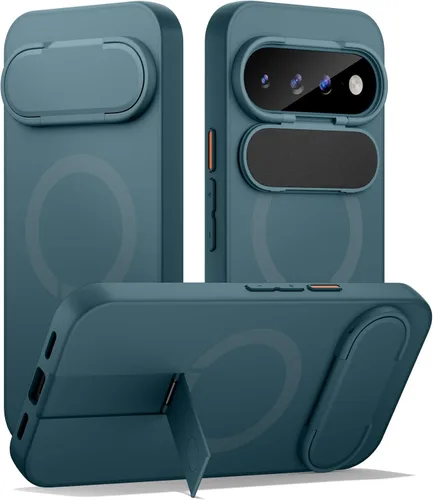 Vista 9 de SURITCH Funda para teléfono Google Pixel 9 Pro XL, compatible con MagSafe, funda protectora con cubierta de cámara y soporte de metal ajustable