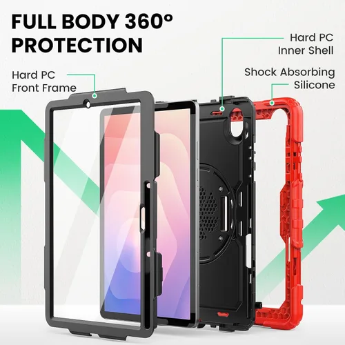 Vista 5 de SEYMAC Funda para Samsung Galaxy Tab S11 5G 2025 de 11 pulgadas, resistente a prueba de golpes, con protector de pantalla, soporte giratorio, correa