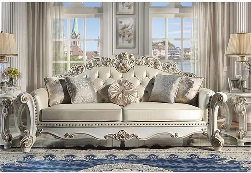 Vista 2 de Acme Vendome Sofá con 5 Almohadas en PU Champagne y Acabado Perla Antigua