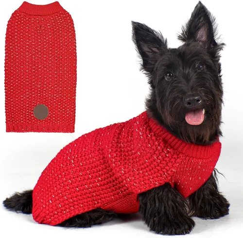 Vista 28 de KYEESE Suéter para Perro con Agujero para Correa para Perros Pequeños Machos Suéter Cálido con Hilo Reflectante Tejido Suave Ropa para Perros Machos