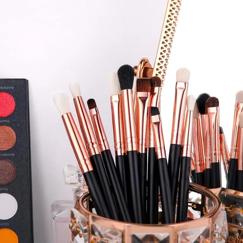 Vista 6 de docolor Juego de brochas de sombra de ojos, mango de madera de oro rosa negro con oro rosa