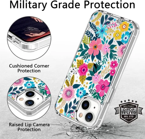Vista 9 de ICEDIO Funda para iPhone 13 con protector de pantalla, ajuste delgado, transparente, con diseños de moda para niñas y mujeres, funda protectora