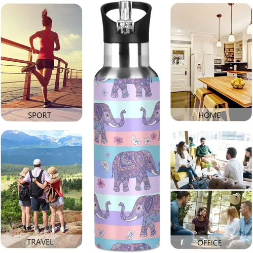Vista 5 de Elephants Insulated Stainless Steel Water Bottle with Straw 20 Oz Leakproof Water Bottles, BPA-Free Sports Water Bottle with Straw
