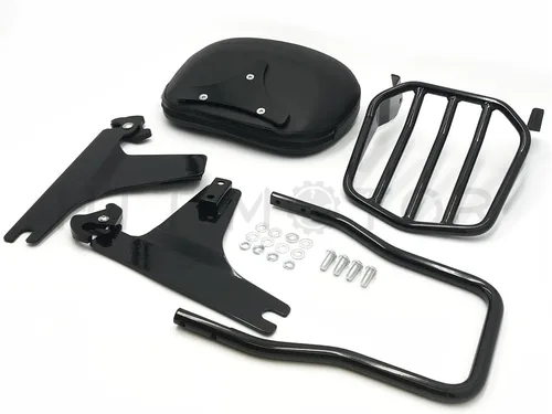 Vista 6 de Sissy Bar - Portaequipajes para Softail 2000-2005 y respaldo de pasajero desmontable de lujo 2006-2019 cromado [P/N: SBB025+P] Negro