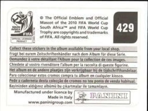 Vista 2 de Pegatinas de la Copa Mundial de la FIFA de Panini 2010 #429 Paraguay – Adhesivo oficial de álbum de fútbol del equipo Paraguay