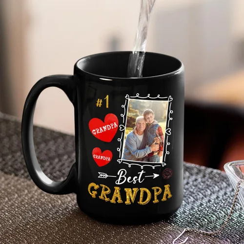 Vista 4 de Taza de café personalizada para el mejor abuelo con nombre y foto de nietos, regalo personalizado no 1 para abuelo, abuelo, papá, pop, taza