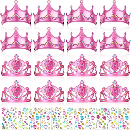 Vista 17 de Yaomiao 44 coronas de espuma de cumpleaños para niños, tiaras de princesa, sombrero de rey, kits de calcomanías de diamantes a granel